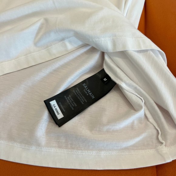 BALMAIN LOGO-PRINT COTTON MENS SHIRT. WHITE/CHROME SIZE M - Picture 6 of 6